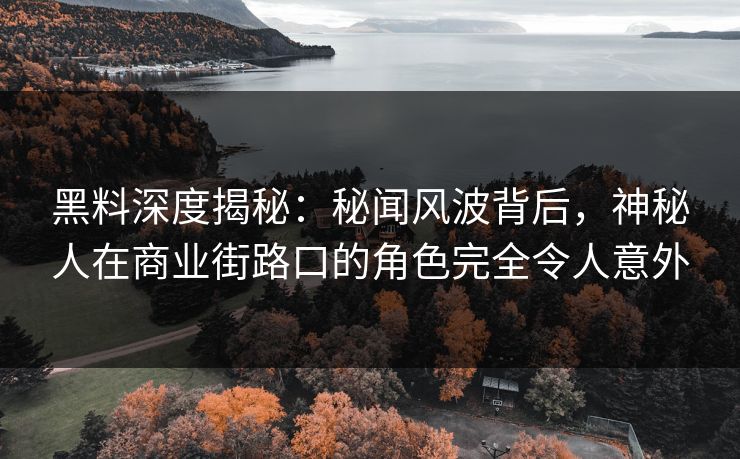 黑料深度揭秘：秘闻风波背后，神秘人在商业街路口的角色完全令人意外