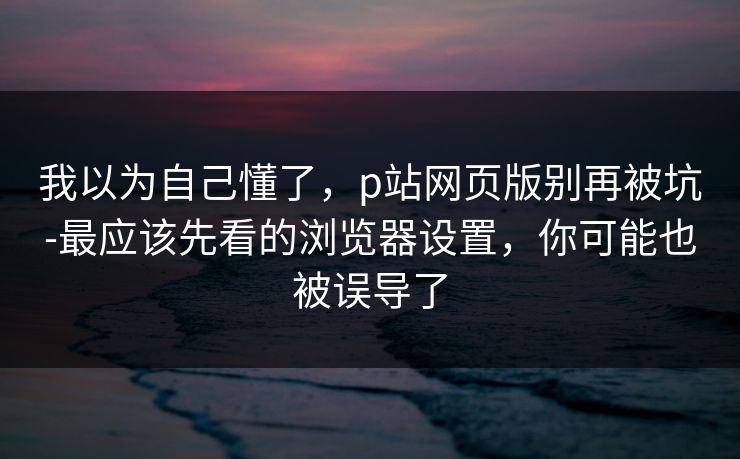 我以为自己懂了,p站网页版别再被坑-最应该先看的浏览器设置,你可能也被误导了